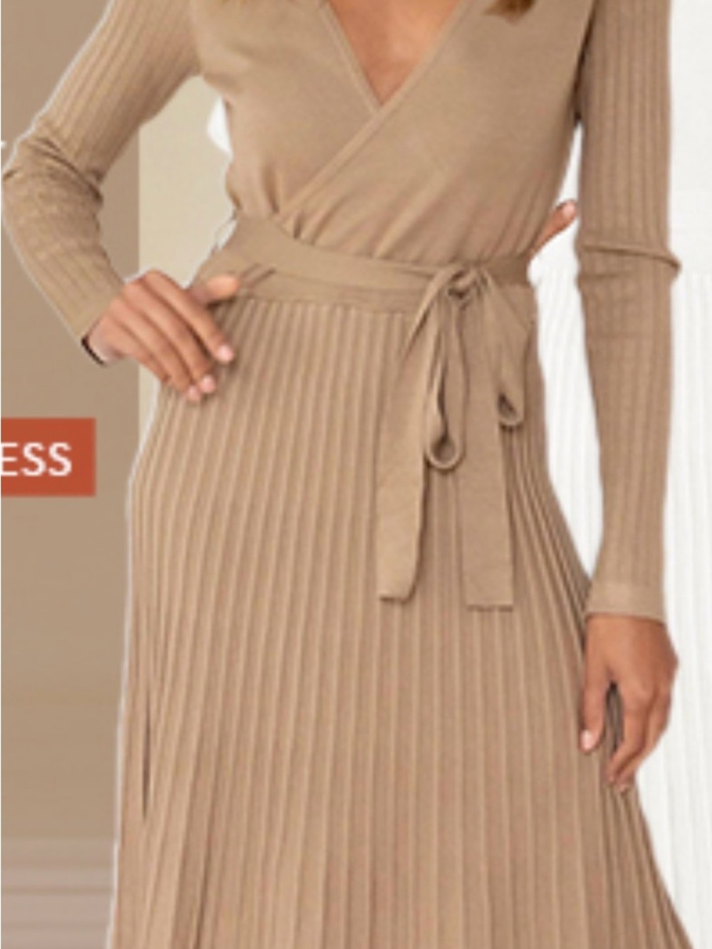 Womens tan colored Wrap Knit Dress with Tie Waist